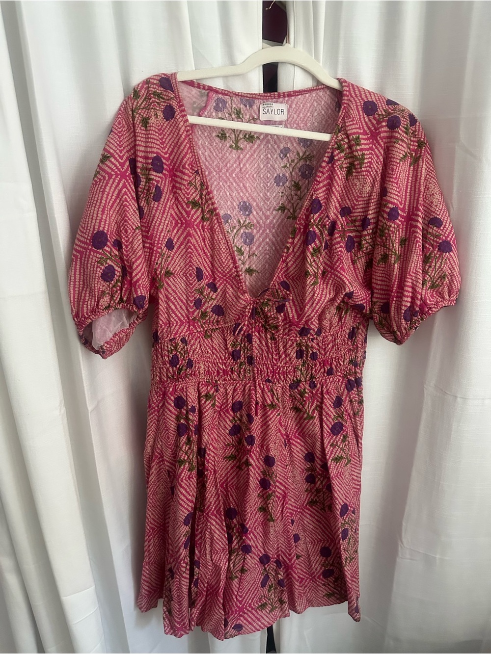 SAYLOR Pink Floral Smocked Waist Mini Dress